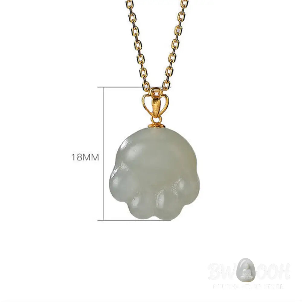Buddha Stones 925 Sterling Silver Hetian White Jade Cute Cat Paw Luck Necklace Pendant - BWOOOH - Hetian White