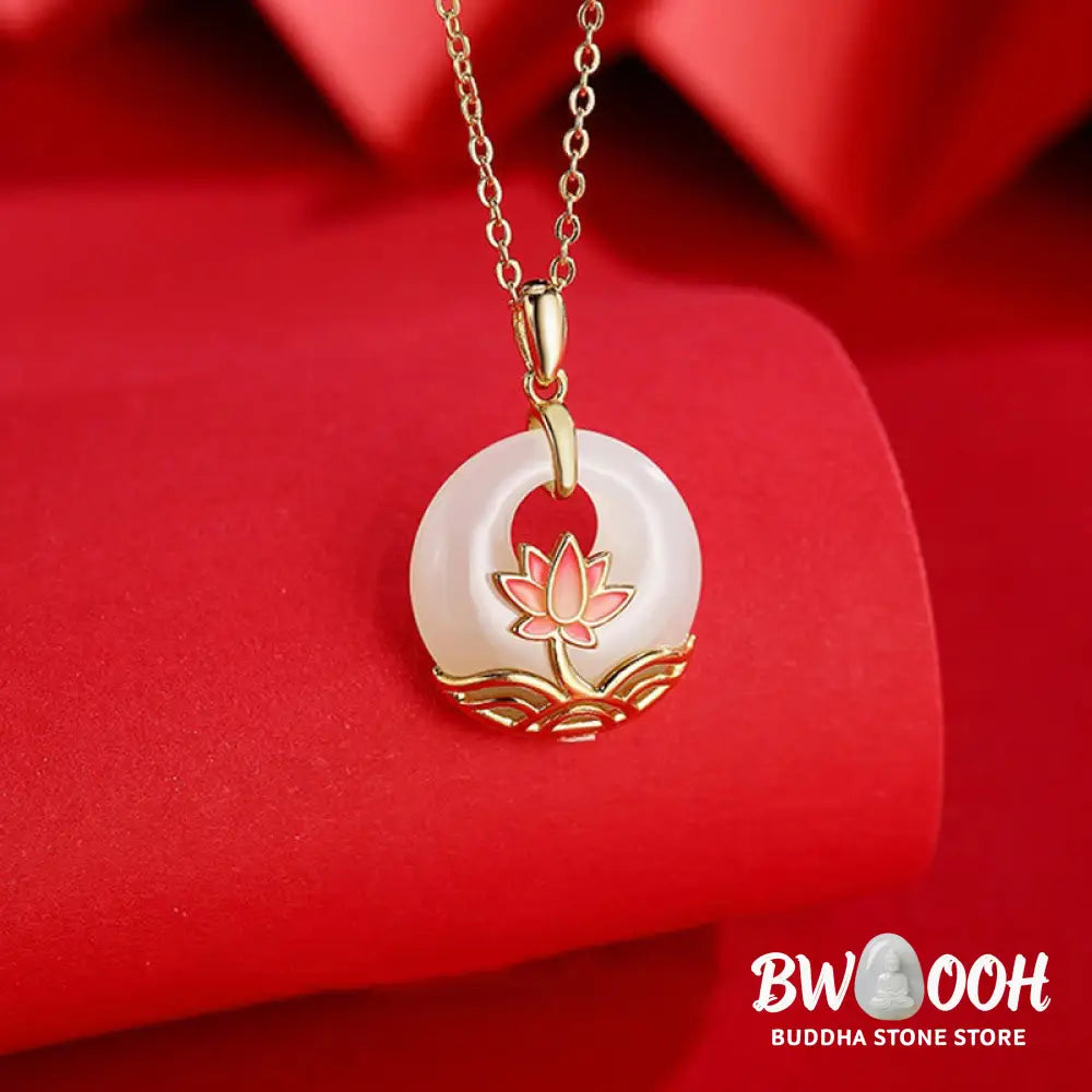 Buddha Stones 925 Sterling Silver Hetian White Jade Lotus Flower Blessing Necklace Pendant - BWOOOH - Hetian White