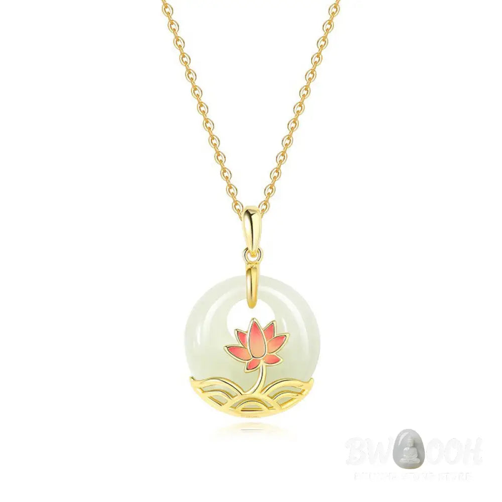 Buddha Stones 925 Sterling Silver Hetian White Jade Lotus Flower Blessing Necklace Pendant - BWOOOH - Hetian White