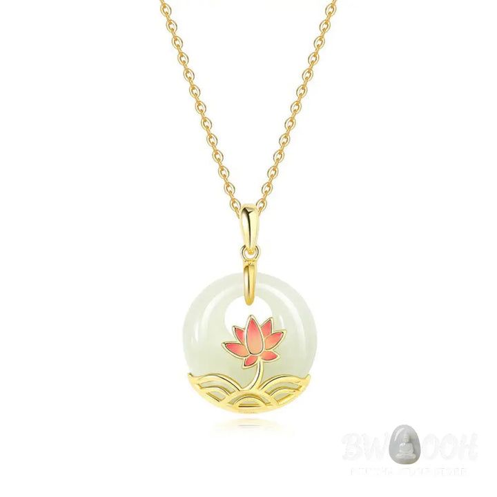 Buddha Stones 925 Sterling Silver Hetian White Jade Lotus Flower Blessing Necklace Pendant - BWOOOH - Hetian White