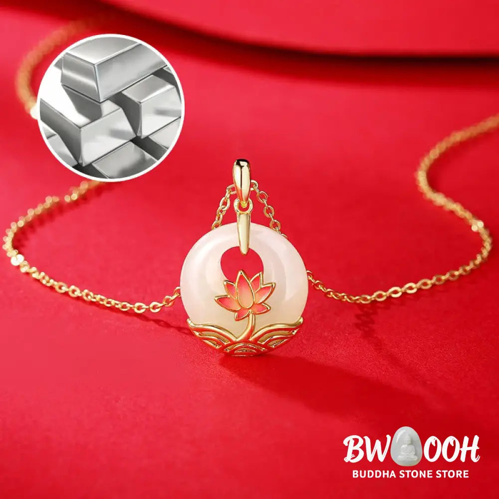 Buddha Stones 925 Sterling Silver Hetian White Jade Lotus Flower Blessing Necklace Pendant - BWOOOH - Hetian White