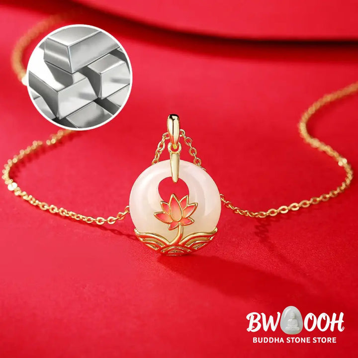 Buddha Stones 925 Sterling Silver Hetian White Jade Lotus Flower Blessing Necklace Pendant - BWOOOH - Hetian White