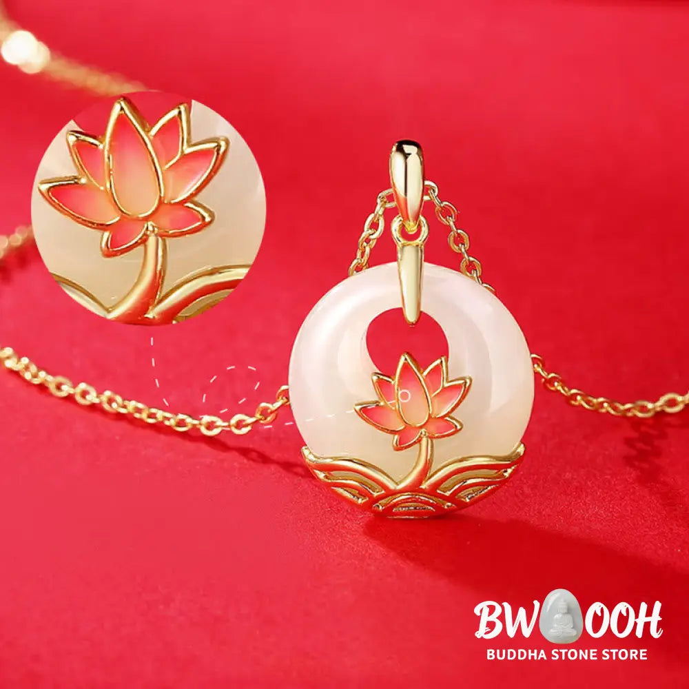 Buddha Stones 925 Sterling Silver Hetian White Jade Lotus Flower Blessing Necklace Pendant - BWOOOH - Hetian White