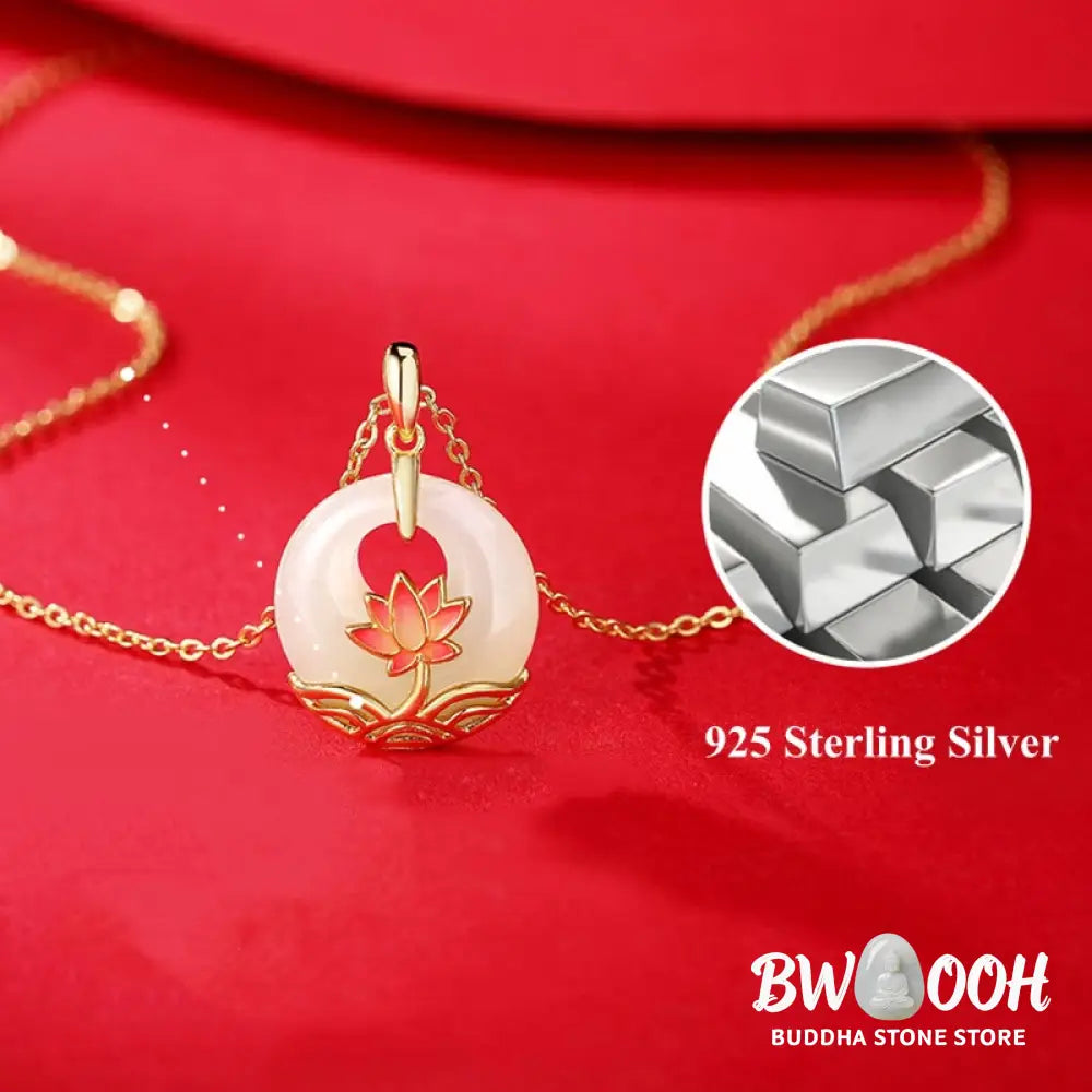 Buddha Stones 925 Sterling Silver Hetian White Jade Lotus Flower Blessing Necklace Pendant - BWOOOH - Hetian White