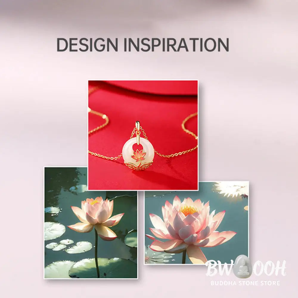 Buddha Stones 925 Sterling Silver Hetian White Jade Lotus Flower Blessing Necklace Pendant - BWOOOH - Hetian White