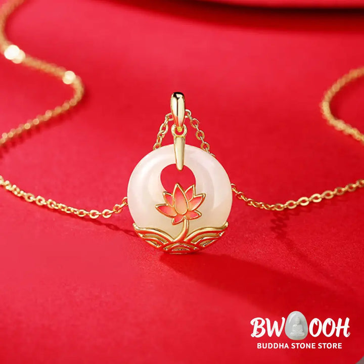 Buddha Stones 925 Sterling Silver Hetian White Jade Lotus Flower Blessing Necklace Pendant - BWOOOH - Hetian White