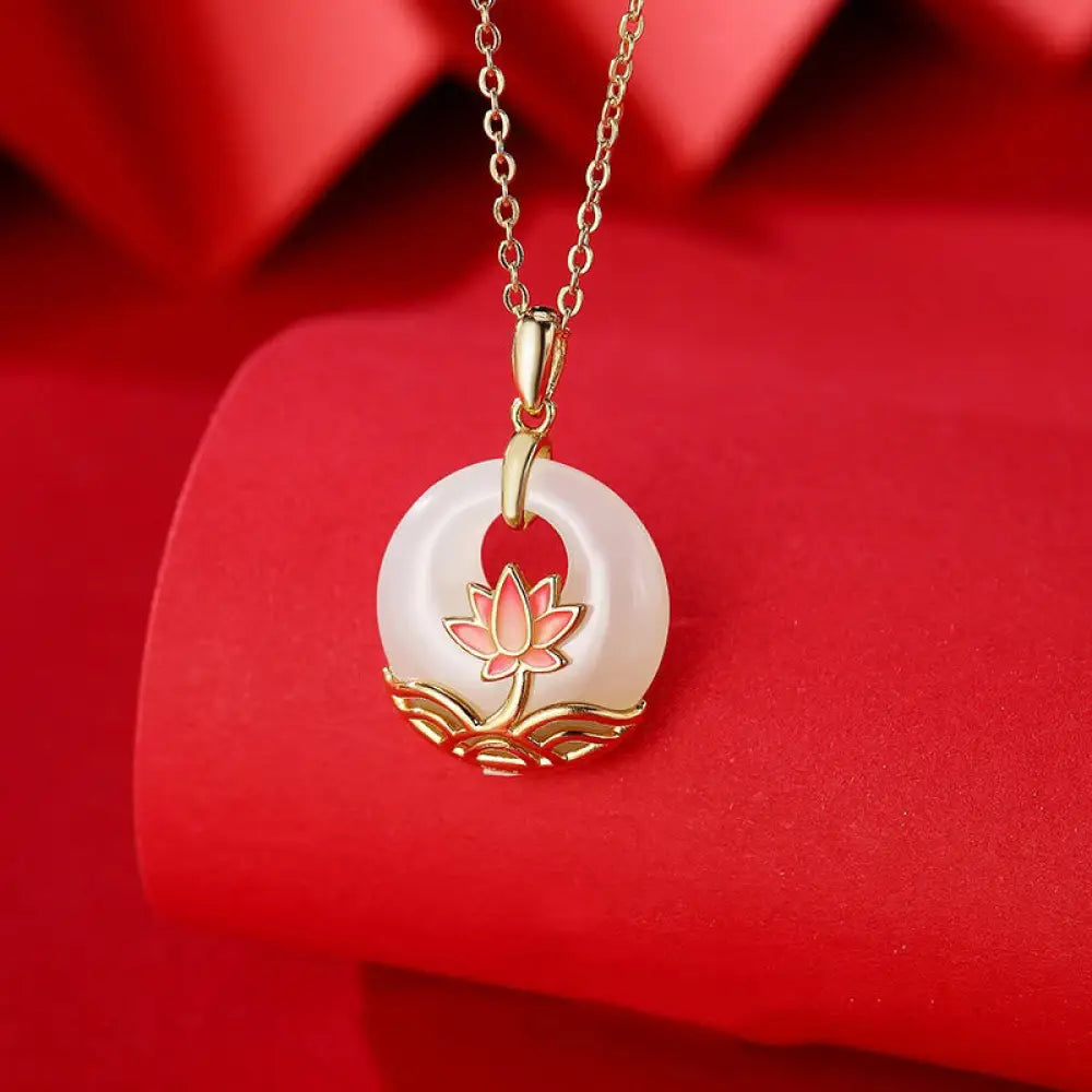 BWOOOH 925 sterling silver Hetian white jade lotus flower blessing necklace pendant premium jade spiritual jewelry