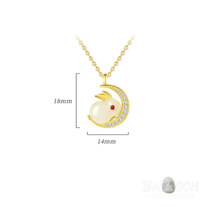 Buddha Stones 925 Sterling Silver Hetian White Jade Rabbit Crescent Moon Luck Necklace Pendant - BWOOOH - Hetian White