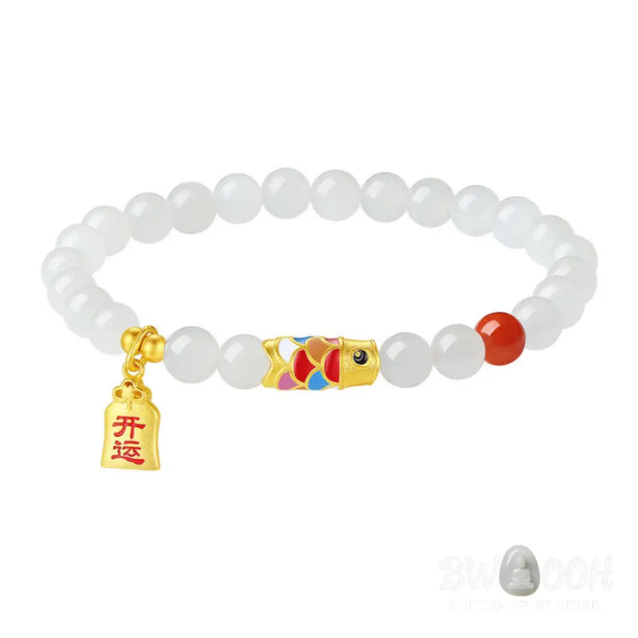 Buddha Stones 925 Sterling Silver Hetian White Jade Red Agate Koi Fish Luck Happiness Bracelet - BWOOOH - Hetian White