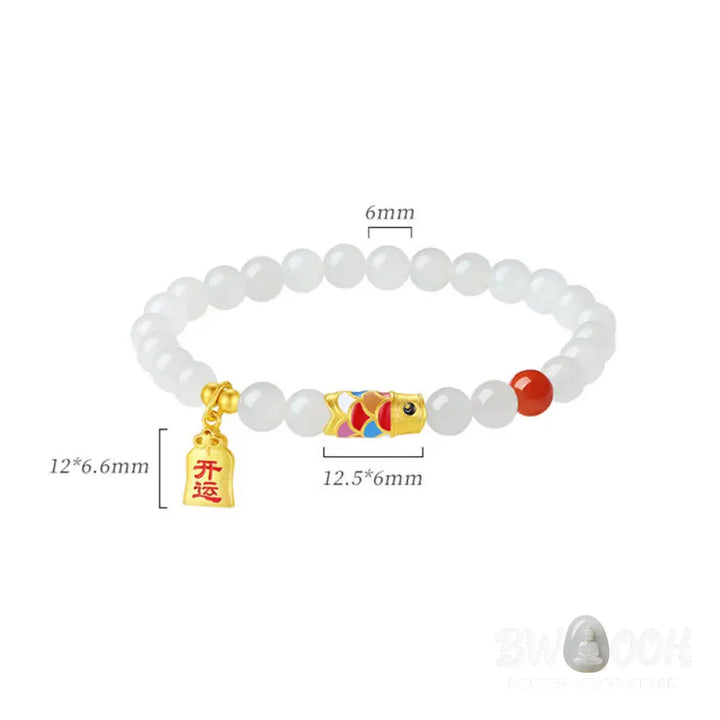 Buddha Stones 925 Sterling Silver Hetian White Jade Red Agate Koi Fish Luck Happiness Bracelet - BWOOOH - Hetian White
