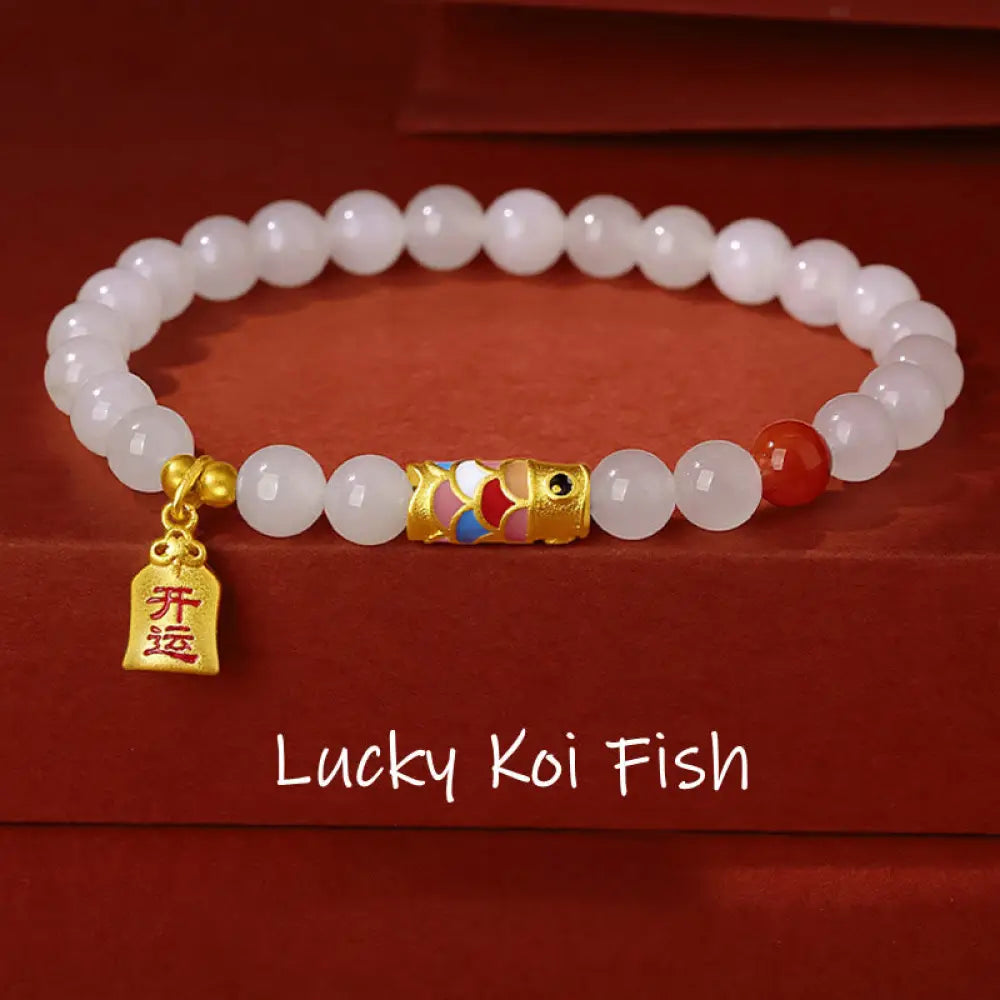 BWOOOH 925 Sterling Silver Hetian White Jade Red Agate Koi Fish Luck Happiness Bracelet - BWOOOH - Hetian White
