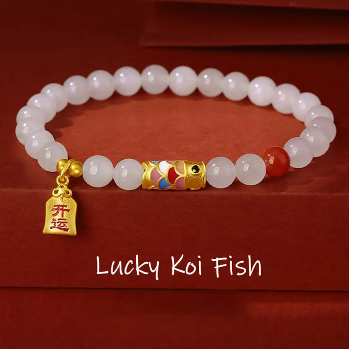 BWOOOH 925 Sterling Silver Hetian White Jade Red Agate Koi Fish Luck Happiness Bracelet - BWOOOH - Hetian White