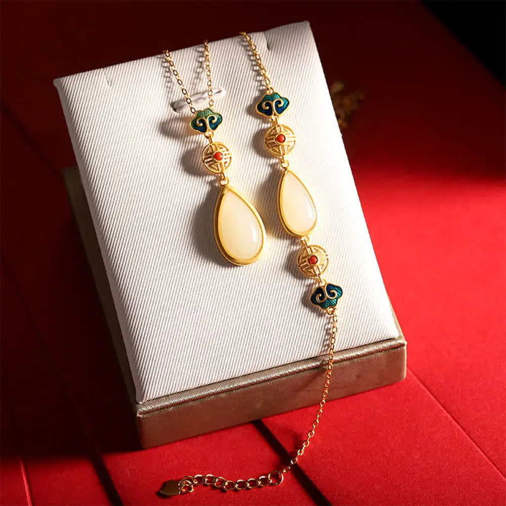 BWOOOH 925 Sterling Silver Hetian White Jade Water Drop Chain Necklace Pendant Bracelet - BWOOOH spiritual jewelry piece