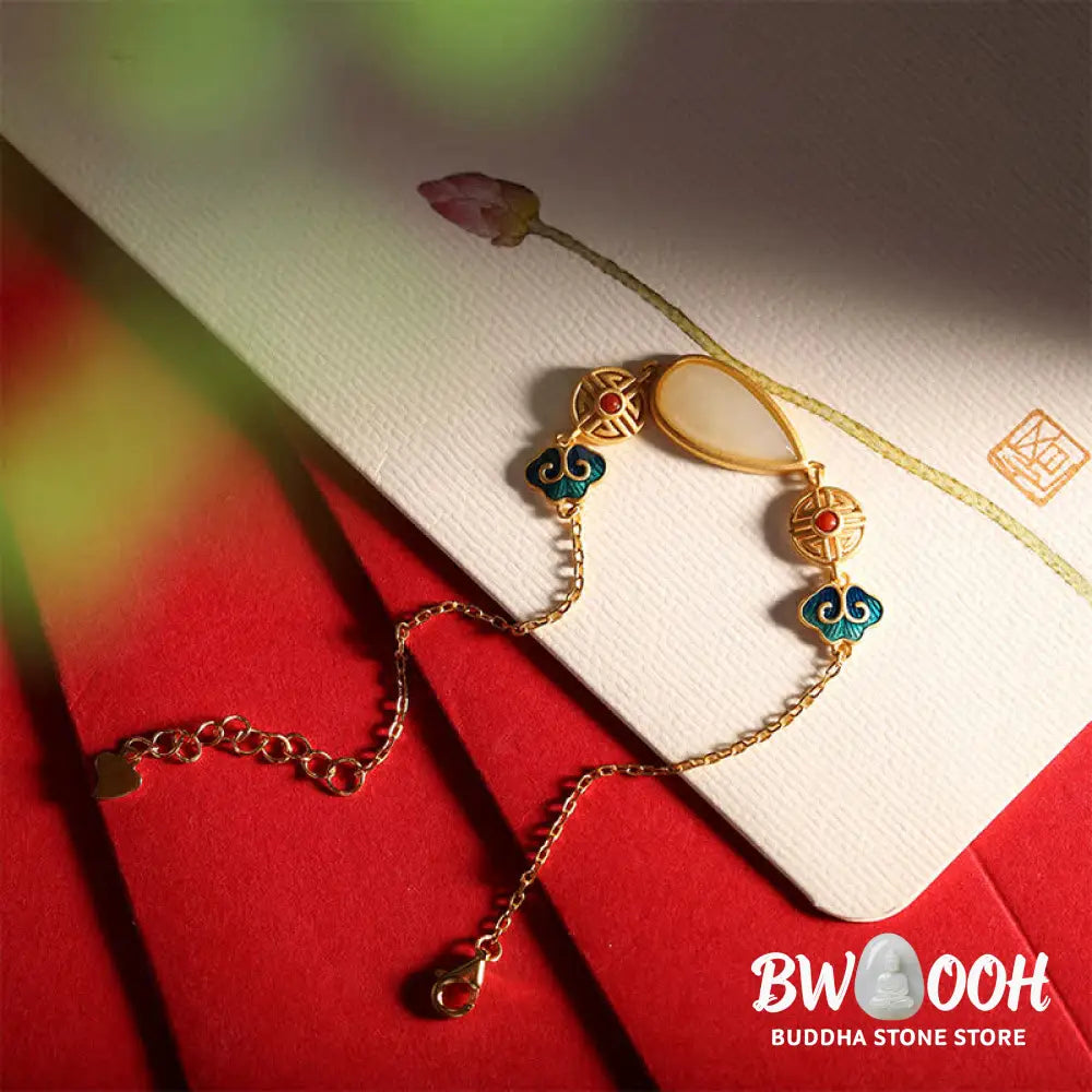 Buddha Stones 925 Sterling Silver Hetian White Jade Water Drop Chain Necklace Pendant Bracelet - BWOOOH - Bracelet