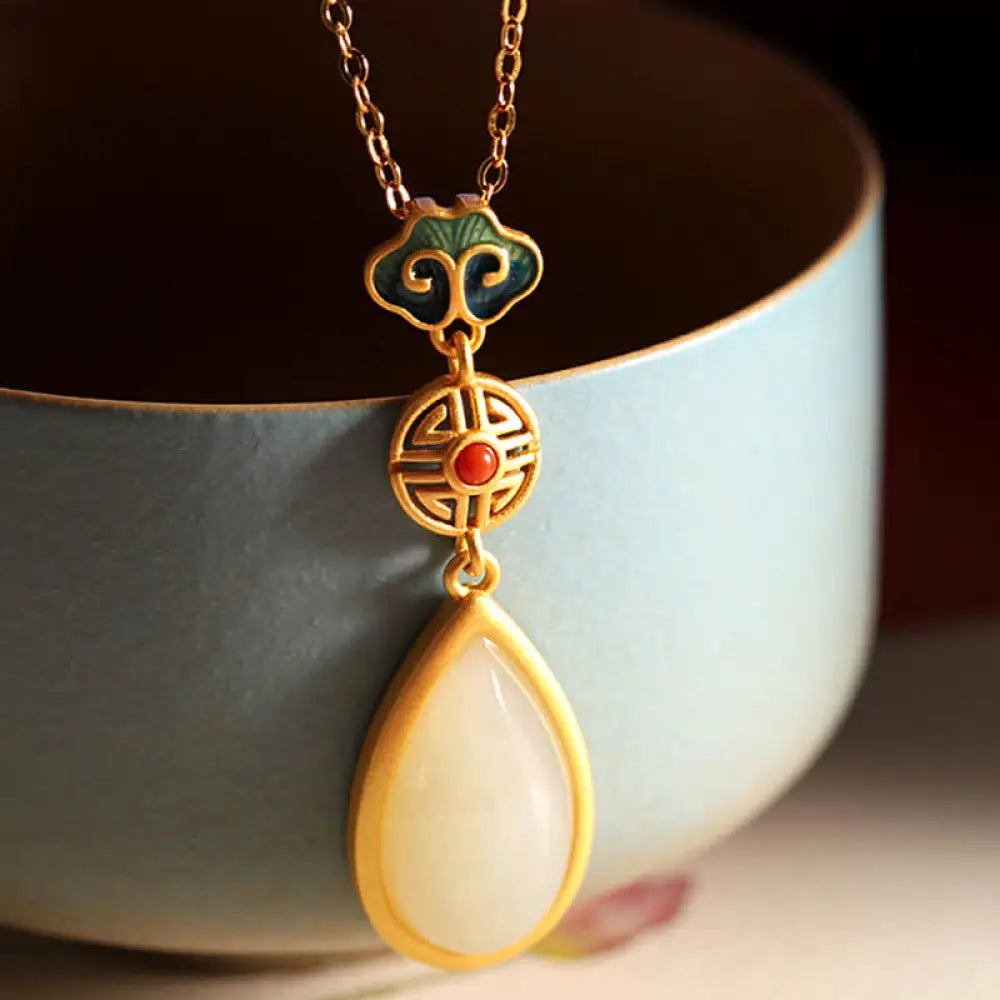 Buddha Stones 925 Sterling Silver Hetian White Jade Water Drop Chain Necklace Pendant Bracelet - BWOOOH - Hetian Jade