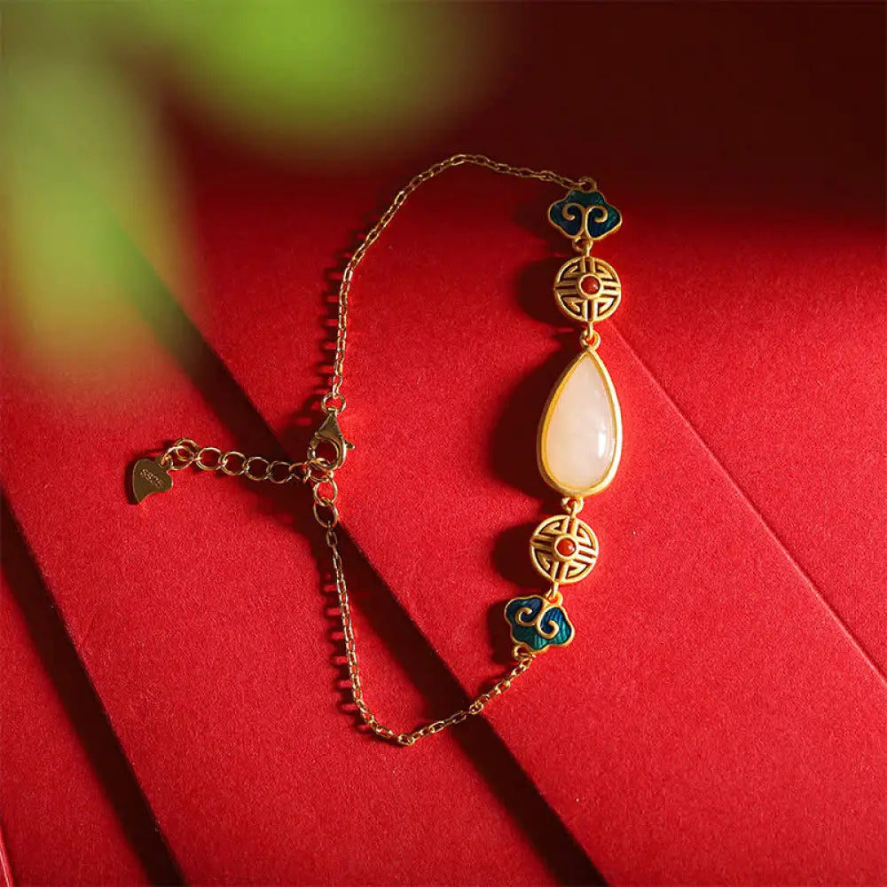 Buddha Stones 925 Sterling Silver Hetian White Jade Water Drop Chain Necklace Pendant Bracelet - BWOOOH - Hetian Jade