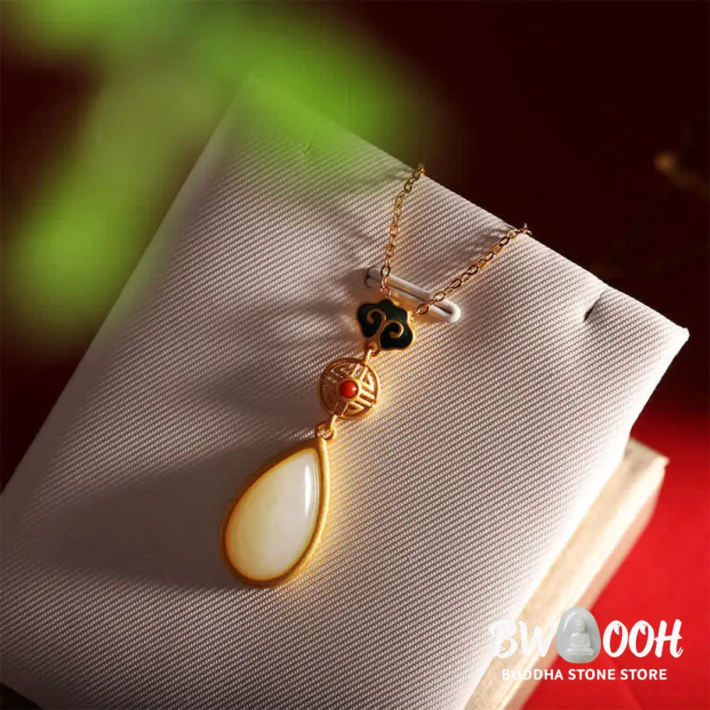 Buddha Stones 925 Sterling Silver Hetian White Jade Water Drop Chain Necklace Pendant Bracelet - BWOOOH - Bracelet