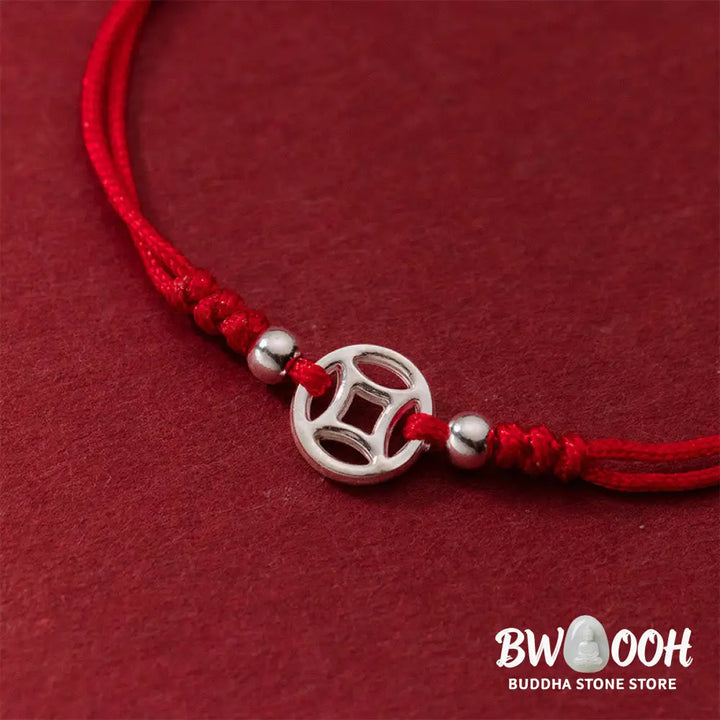 Buddha Stones 925 Sterling Silver Hollow Copper Coin Luck String Bracelet - 925 Sterling Silver(Wrist Circumference: