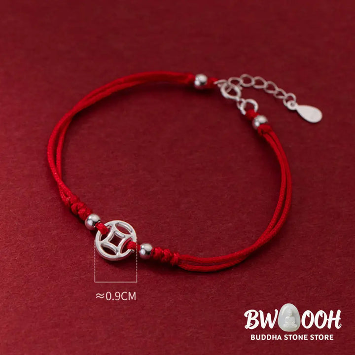 Buddha Stones 925 Sterling Silver Hollow Copper Coin Luck String Bracelet - 925 Sterling Silver(Wrist Circumference: