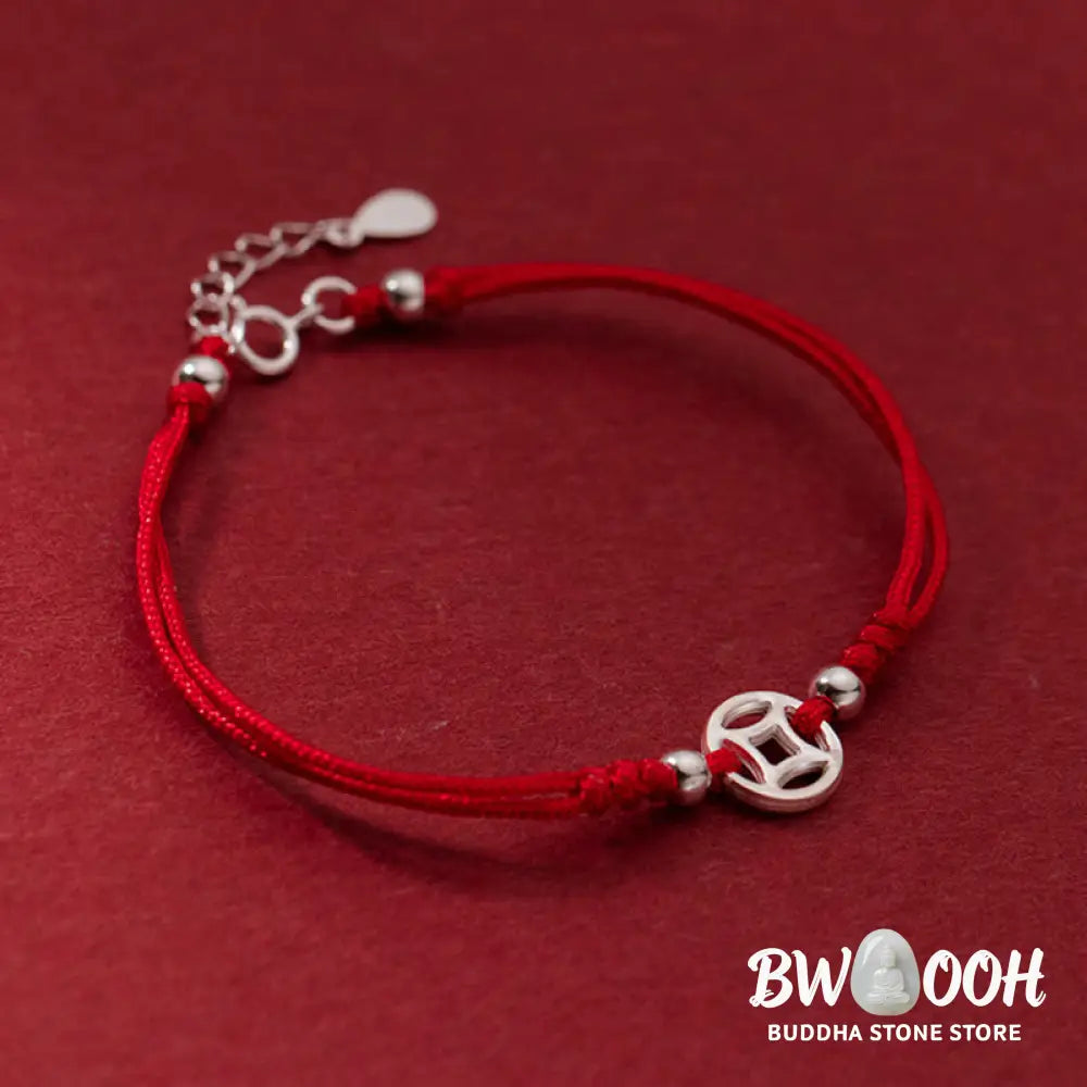 Buddha Stones 925 Sterling Silver Hollow Copper Coin Luck String Bracelet - 925 Sterling Silver(Wrist Circumference: