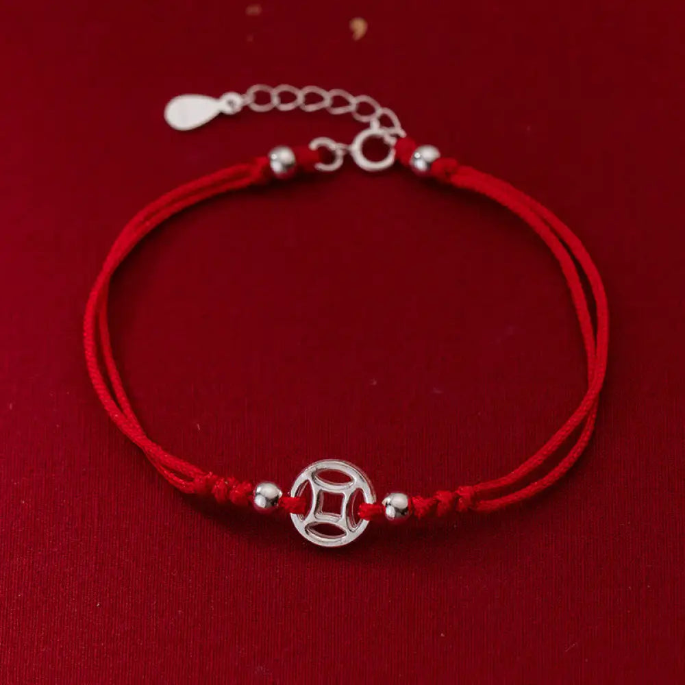 BWOOOH 925 Sterling Silver Hollow Copper Coin Luck String