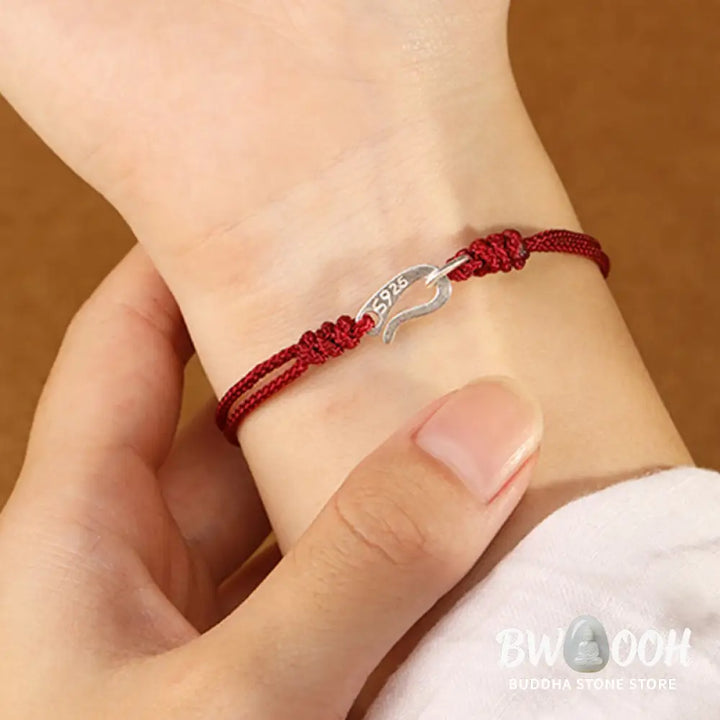 Buddha Stones 925 Sterling Silver Hook Design Red String Strength Colorful Bracelet - Bracelet