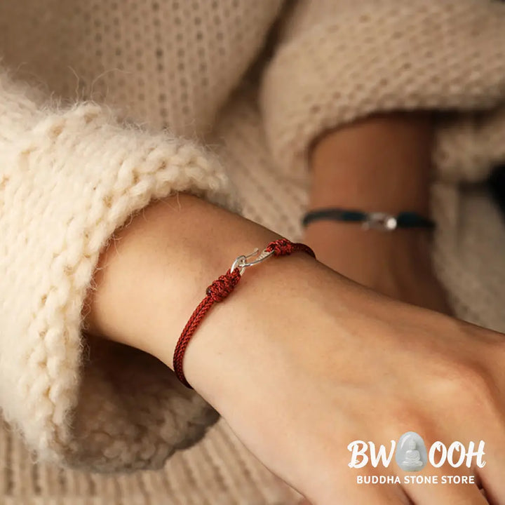 Buddha Stones 925 Sterling Silver Hook Design Red String Strength Colorful Bracelet - Bracelet