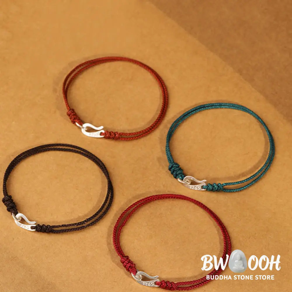 Buddha Stones 925 Sterling Silver Hook Design Red String Strength Colorful Bracelet - Bracelet