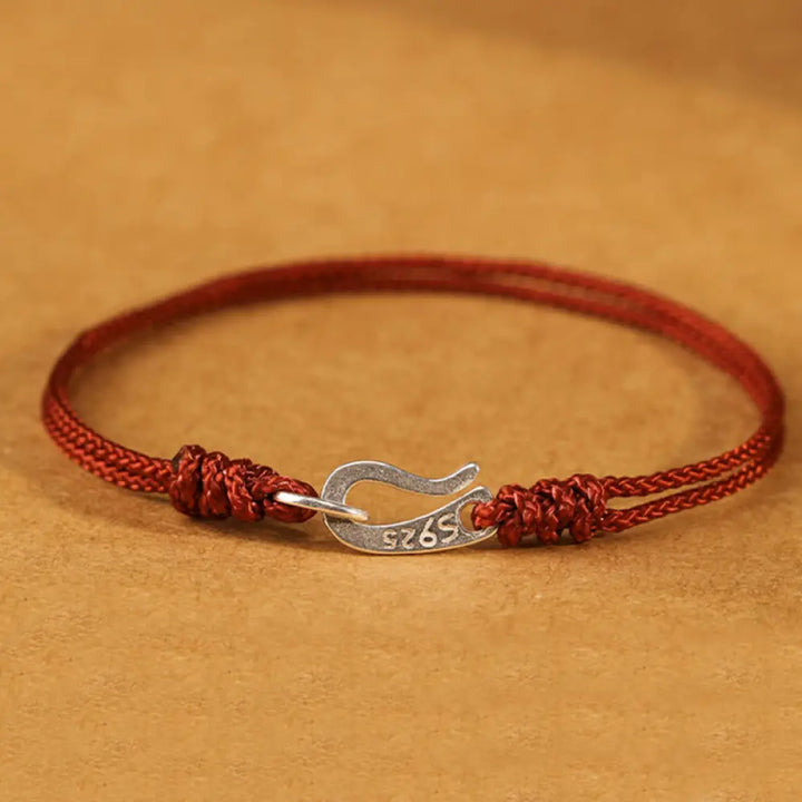 Buddha Stones 925 Sterling Silver Hook Design Red String Strength Colorful Bracelet - FireBrick / 15cm - Bracelet