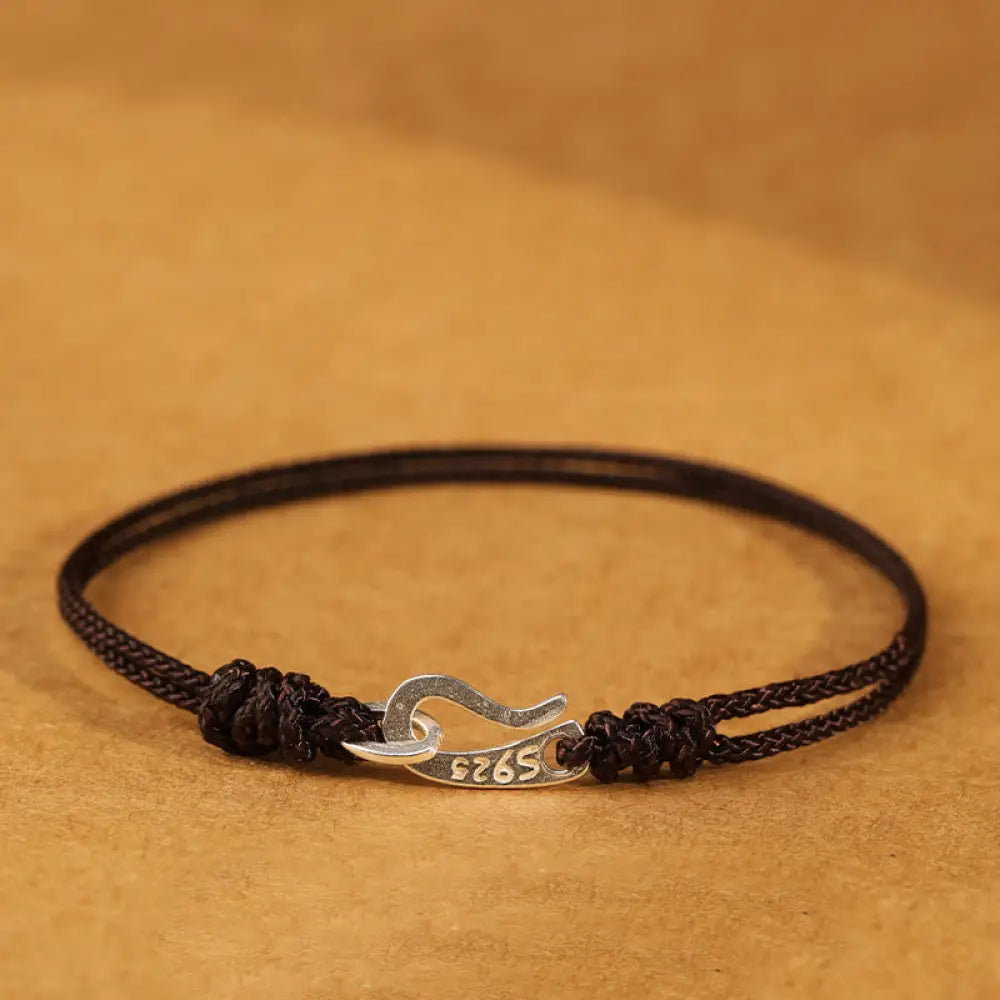 Buddha Stones 925 Sterling Silver Hook Design Red String Strength Colorful Bracelet - SaddleBrown / 15cm - Bracelet