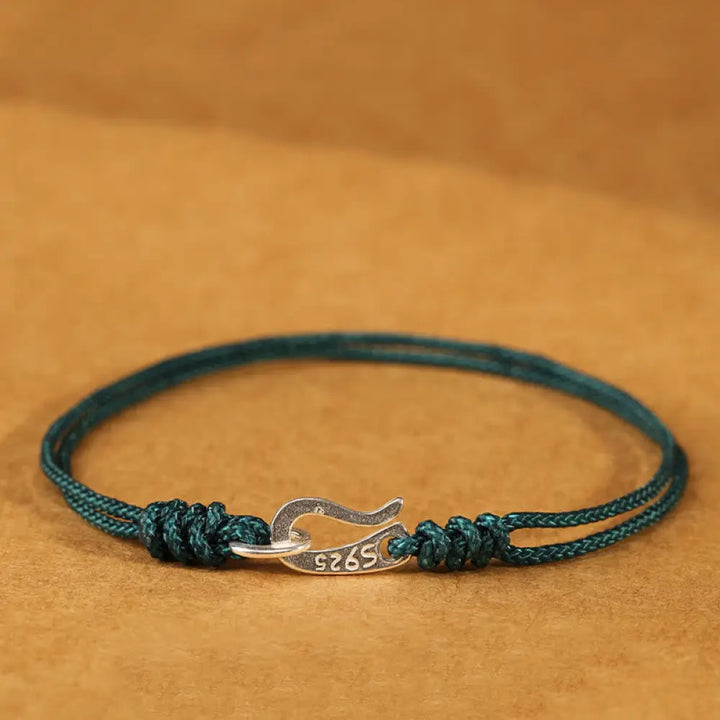 Buddha Stones 925 Sterling Silver Hook Design Red String Strength Colorful Bracelet - Teal / 15cm - Bracelet