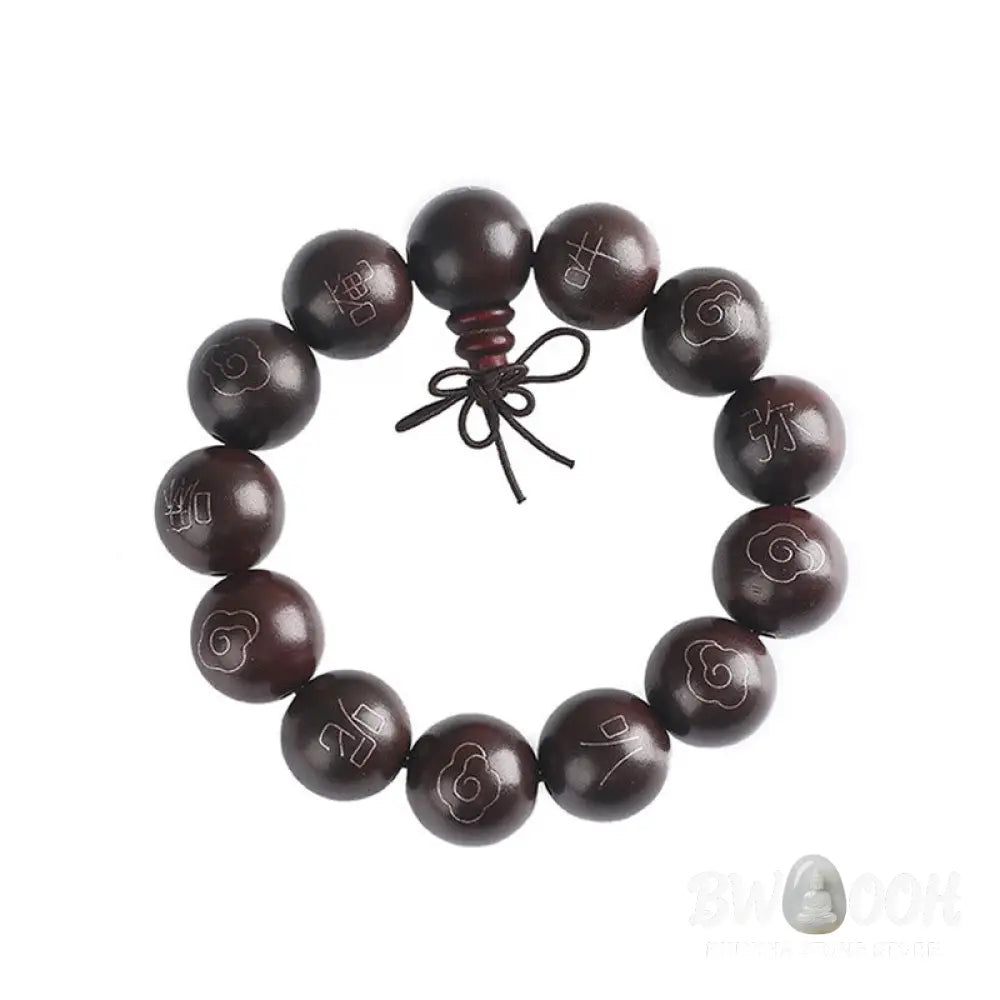 BWOOOH 925 Sterling Silver Inlaid Small Leaf Red Sandalwood Om Mani Padme Hum Auspicious Clouds Protection Bracelet. Features intricate silver inlay on rich red sandalwood beads, ideal for spiritual protection and mindful presence. - View 20