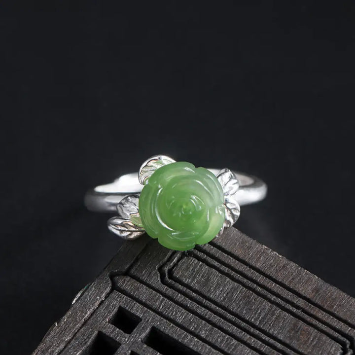 BWOOOH 925 Sterling Silver Jade Green Rose Luck Adjustable Ring — Sterling Silver jade bracelet for spiritual healing and ...