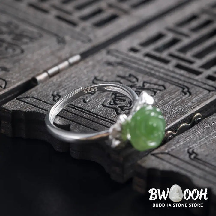 Buddha Stones 925 Sterling Silver Jade Green Rose Luck Adjustable Ring - Jade Rose(Circumference: 56-59mm) - Ring