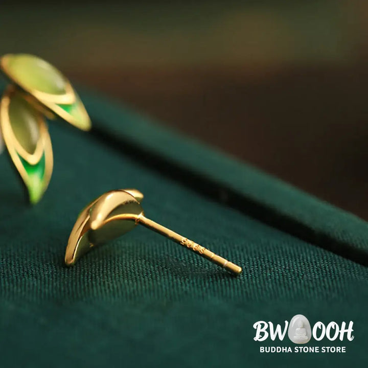 Buddha Stones 925 Sterling Silver Jade Leaf Prosperity Earrings - Hetian Jade(925 Sterling Silver Posts) - Earrings