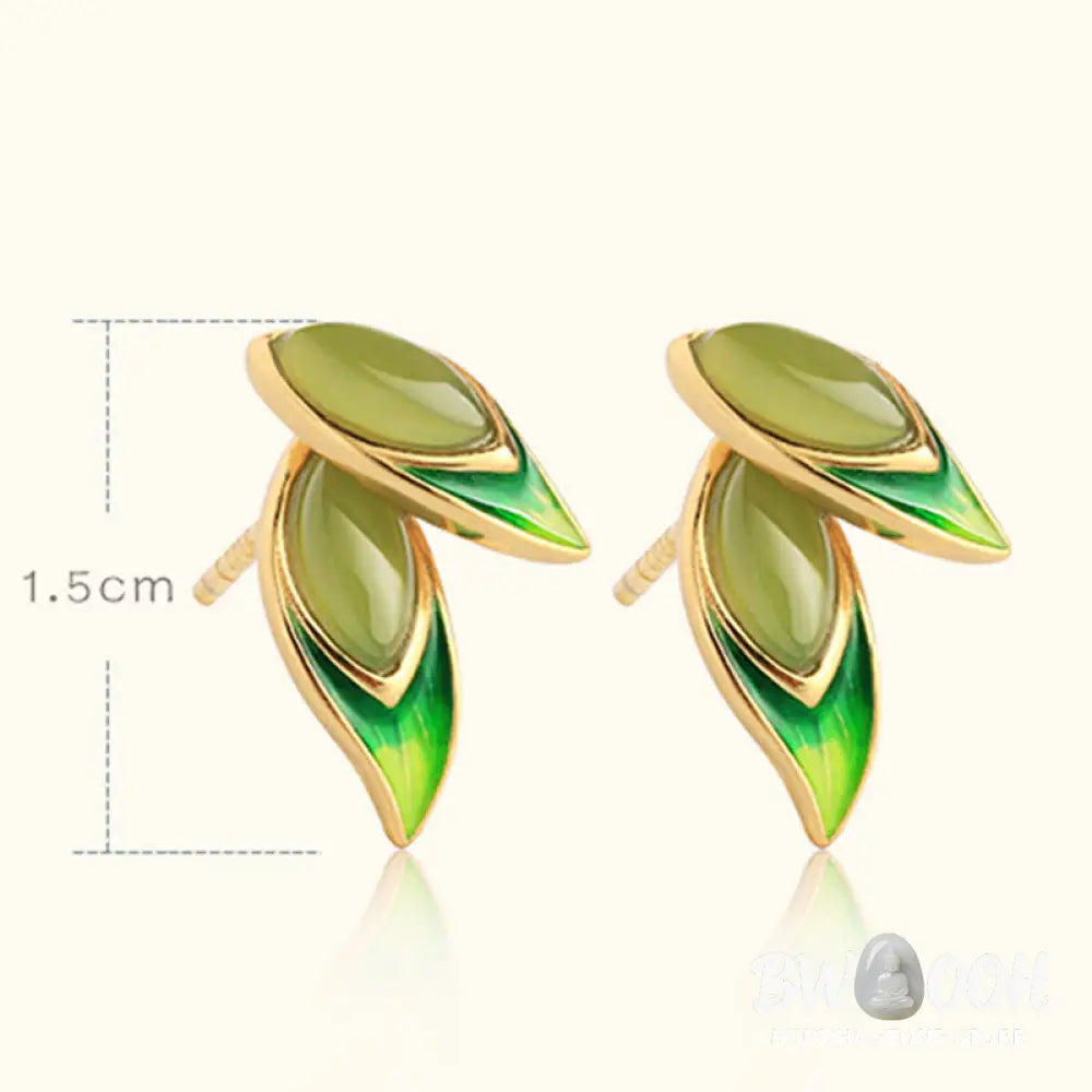 Buddha Stones 925 Sterling Silver Jade Leaf Prosperity Earrings - Hetian Jade(925 Sterling Silver Posts) - Earrings
