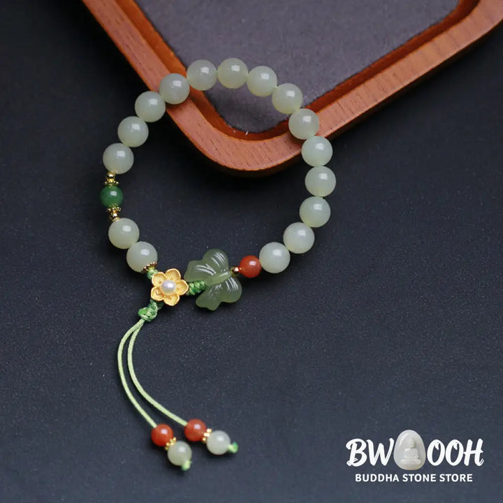 Buddha Stones 925 Sterling Silver Jade Luck Flower Butterfly Bracelet - BWOOOH - Jade (Prosperity ♥ Abundance)