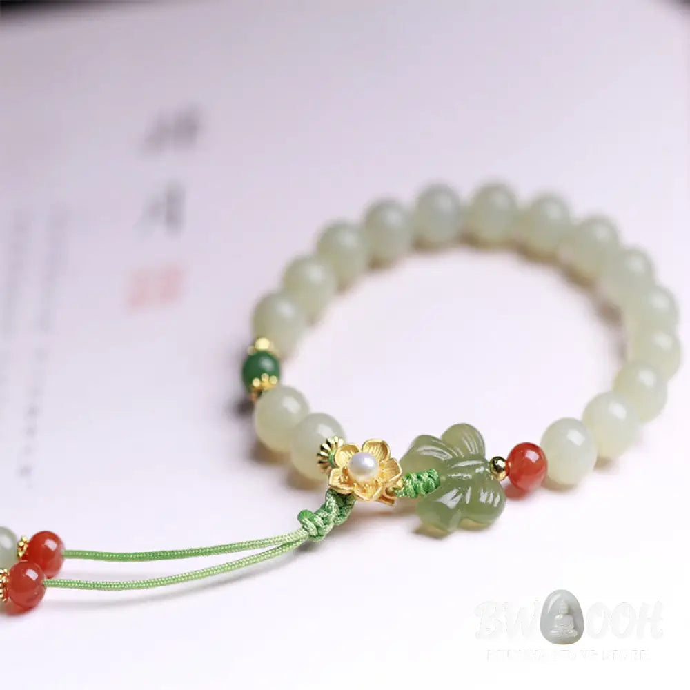Buddha Stones 925 Sterling Silver Jade Luck Flower Butterfly Bracelet - BWOOOH - Jade (Prosperity ♥ Abundance)