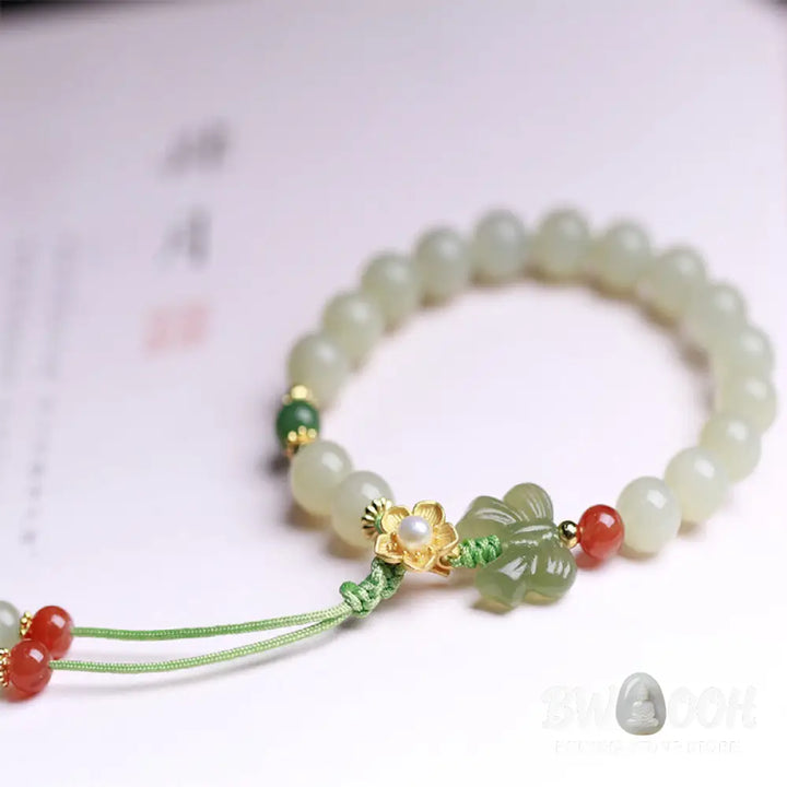 Buddha Stones 925 Sterling Silver Jade Luck Flower Butterfly Bracelet - BWOOOH - Jade (Prosperity ♥ Abundance)
