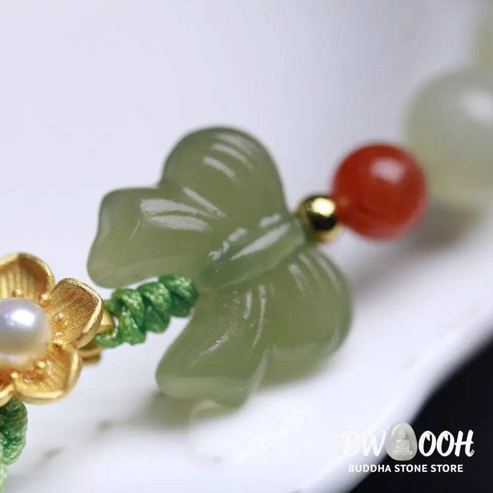 Buddha Stones 925 Sterling Silver Jade Luck Flower Butterfly Bracelet - BWOOOH - Jade (Prosperity ♥ Abundance)