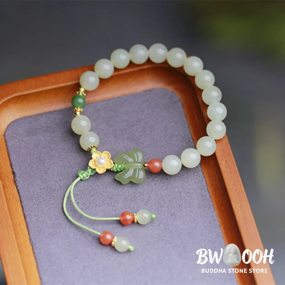 Buddha Stones 925 Sterling Silver Jade Luck Flower Butterfly Bracelet - BWOOOH - Jade (Prosperity ♥ Abundance)