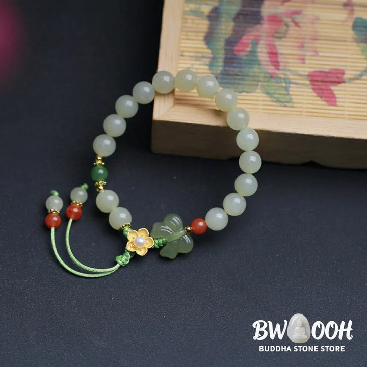 Buddha Stones 925 Sterling Silver Jade Luck Flower Butterfly Bracelet - BWOOOH - Jade (Prosperity ♥ Abundance)