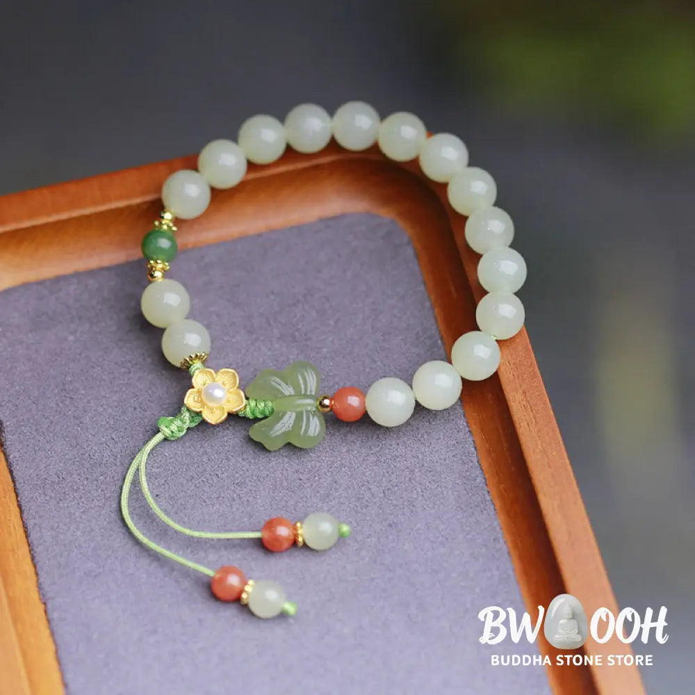 Buddha Stones 925 Sterling Silver Jade Luck Flower Butterfly Bracelet - BWOOOH - Jade (Prosperity ♥ Abundance)