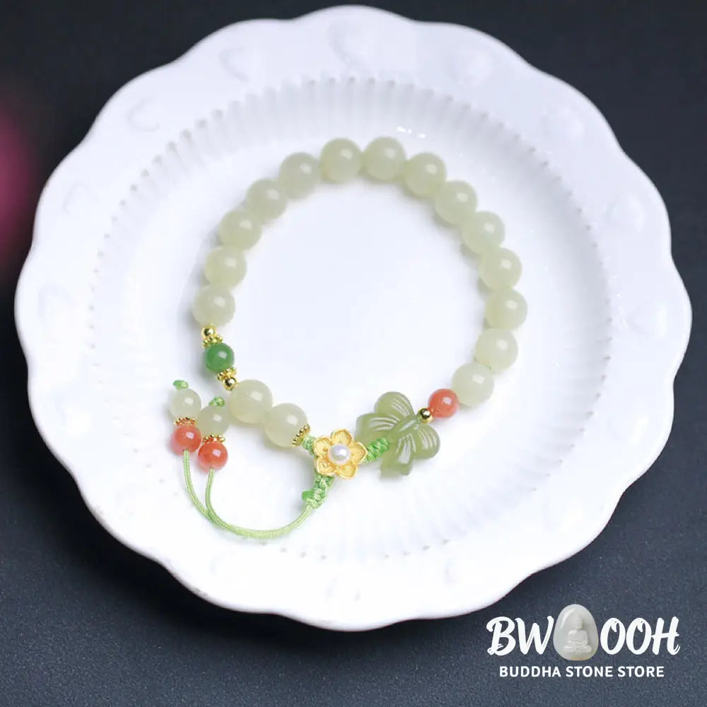 Buddha Stones 925 Sterling Silver Jade Luck Flower Butterfly Bracelet - BWOOOH - Jade (Prosperity ♥ Abundance)