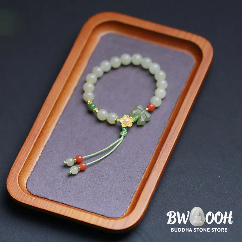 Buddha Stones 925 Sterling Silver Jade Luck Flower Butterfly Bracelet - BWOOOH - Jade (Prosperity ♥ Abundance)