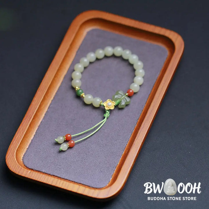 Buddha Stones 925 Sterling Silver Jade Luck Flower Butterfly Bracelet - BWOOOH - Jade (Prosperity ♥ Abundance)