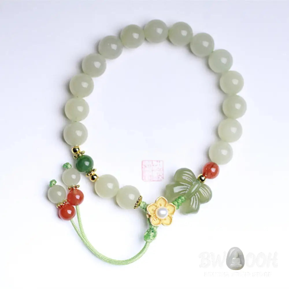 Buddha Stones 925 Sterling Silver Jade Luck Flower Butterfly Bracelet - BWOOOH - Jade (Prosperity ♥ Abundance)