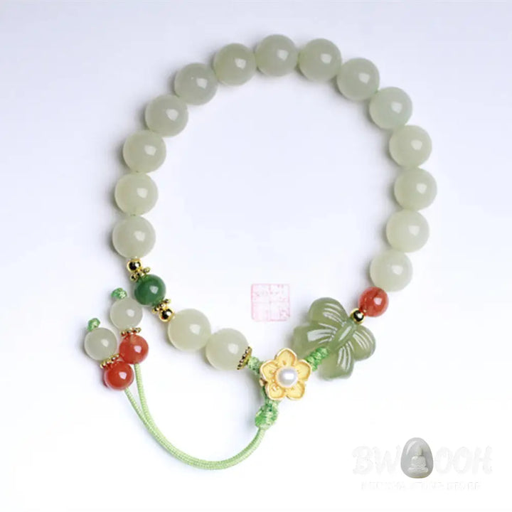 Buddha Stones 925 Sterling Silver Jade Luck Flower Butterfly Bracelet - BWOOOH - Jade (Prosperity ♥ Abundance)