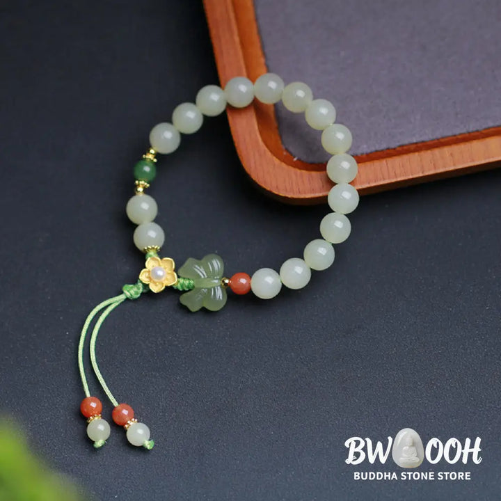 Buddha Stones 925 Sterling Silver Jade Luck Flower Butterfly Bracelet - BWOOOH - Jade (Prosperity ♥ Abundance)