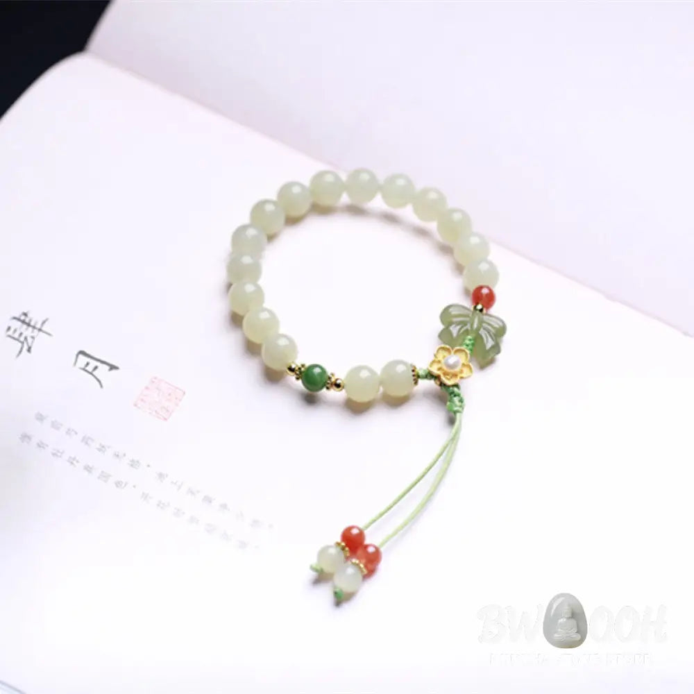 Buddha Stones 925 Sterling Silver Jade Luck Flower Butterfly Bracelet - BWOOOH - Jade (Prosperity ♥ Abundance)